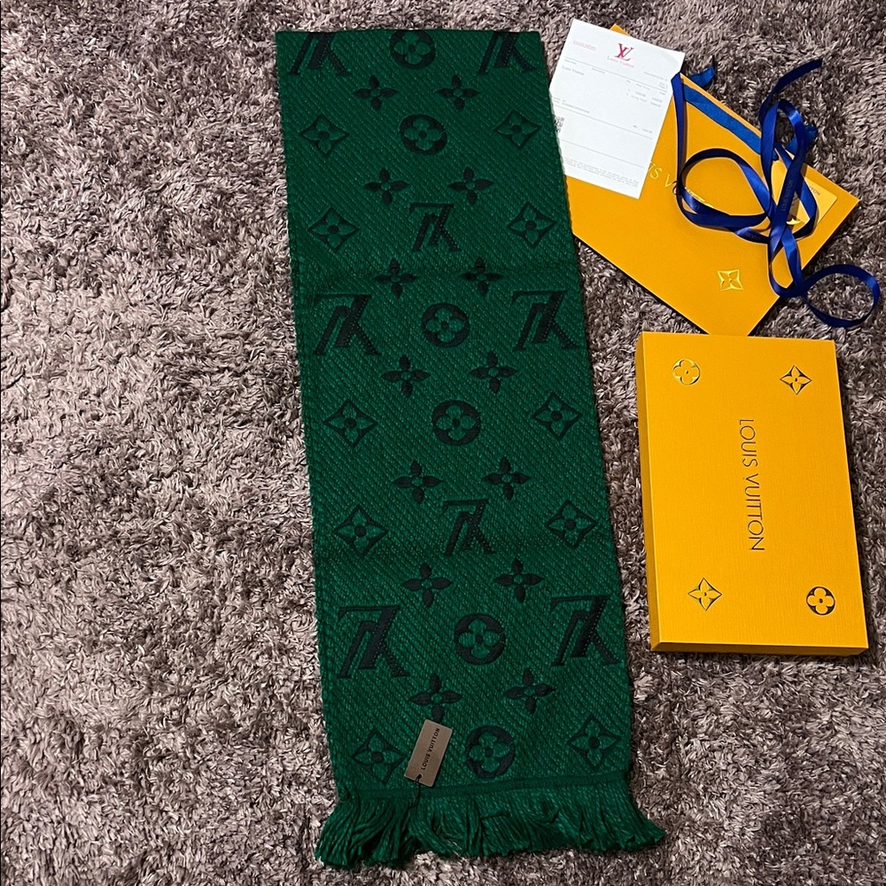 Emerald Green and Black Monogram Scarf - Picture 7 of 9